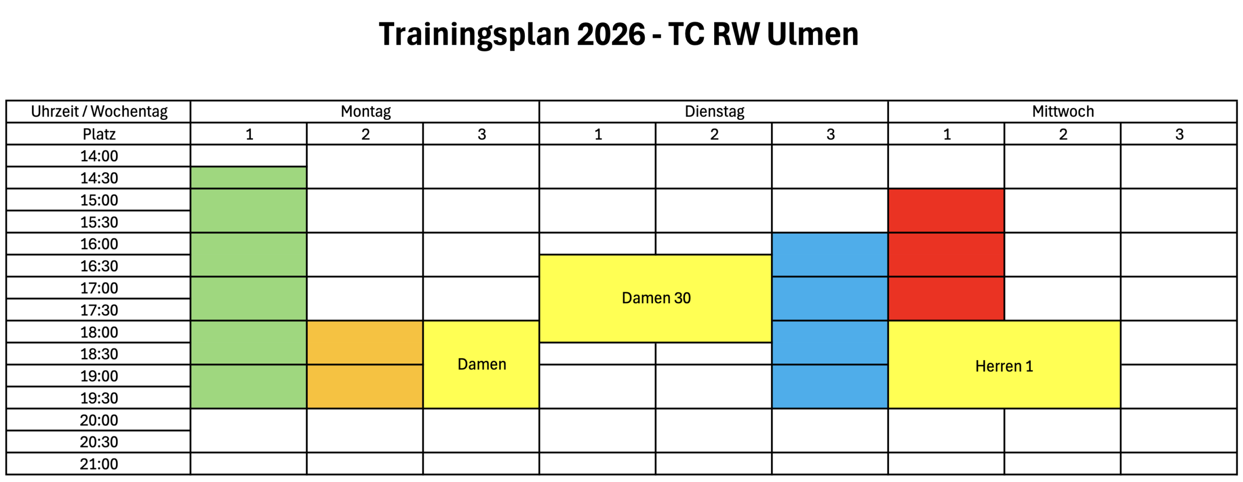 Trainingsplan Montag bis Mittwoch